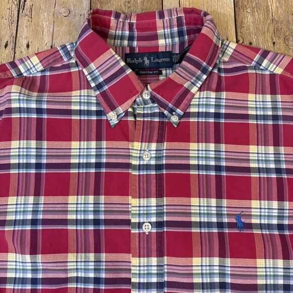 Polo Ralph Lauren Tartan Plaid Shirt Custom Fit 2XL Red Button Down Long Sleeve - Picture 3 of 8